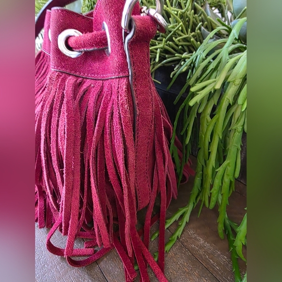 Rebecca Minkoff Burgandy Suede Fringe Crossbody Bag - Picture 9 of 10